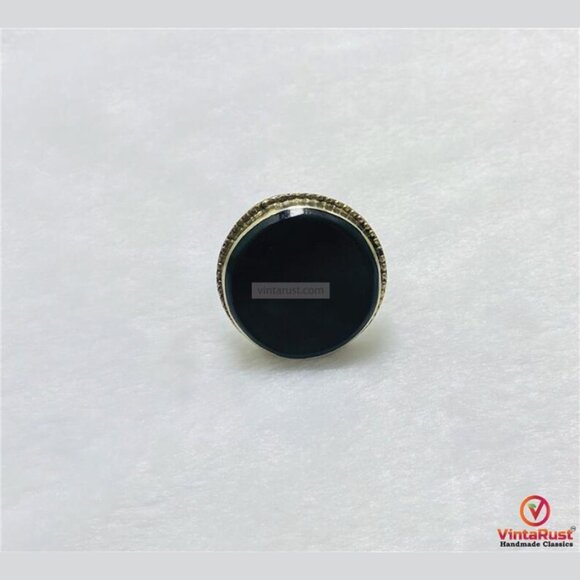 Classic Black Onyx Ring: Handmade Silver Adjustable Unisex Ring - Picture 4 of 6